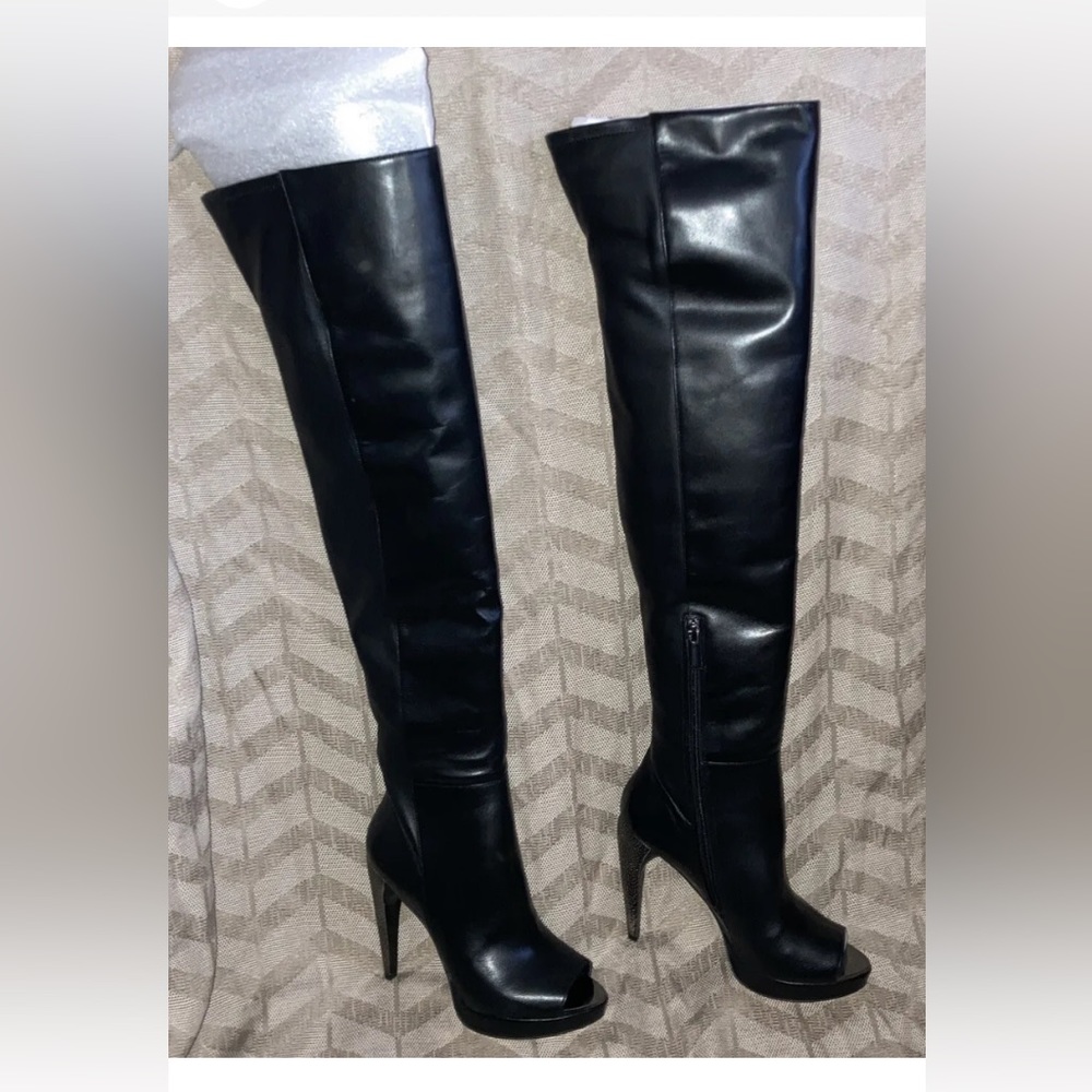 Herve Leger Thigh High Platform Heel Siren Boots Women’s 10 Black Leather New - Picture 4 of 13